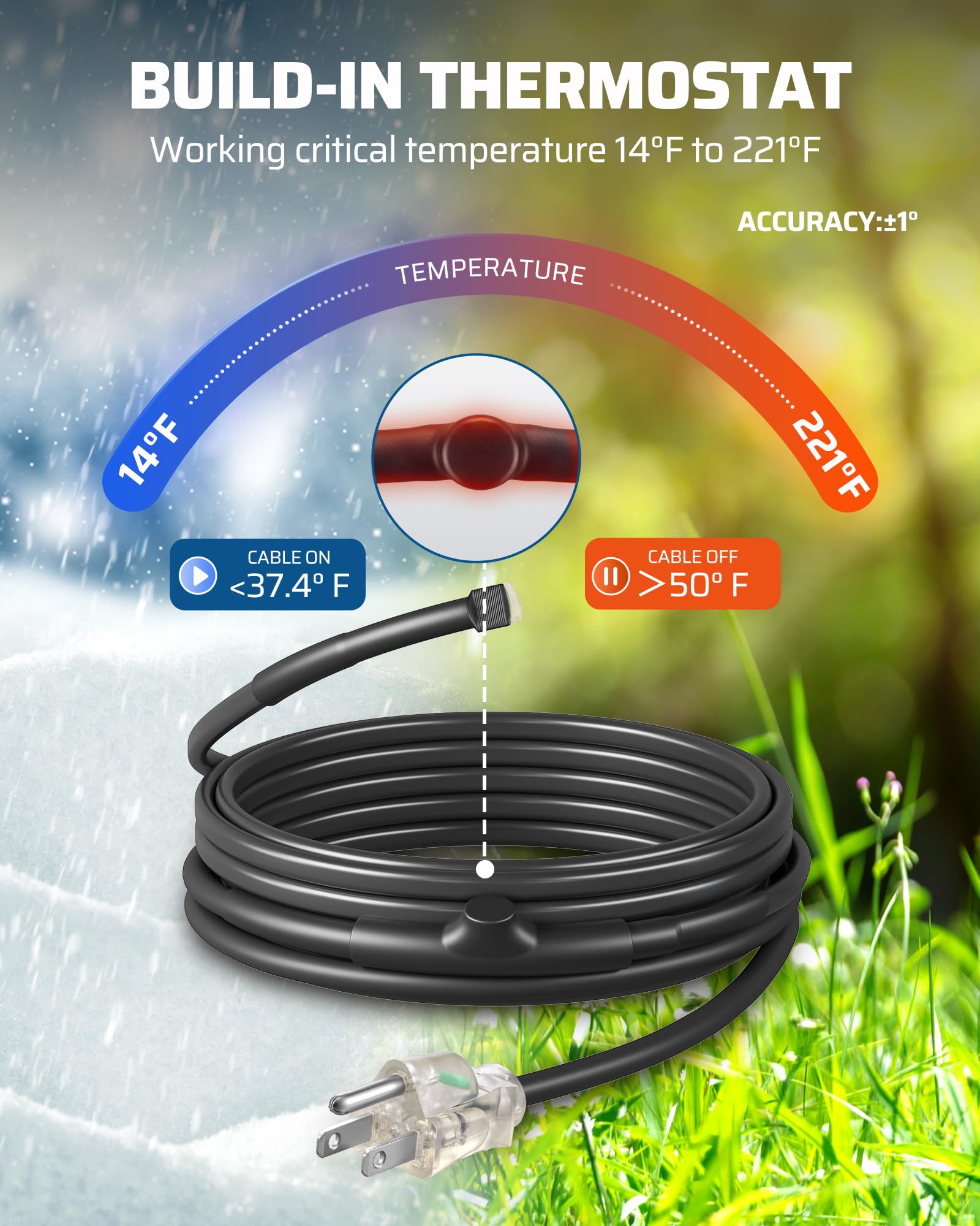 Foto 3 | Cable Térmico Para Tubería De Agua Dewenwils De 9 Pies Y 120 V Con Termostato De 63 W - Venta Internacional.