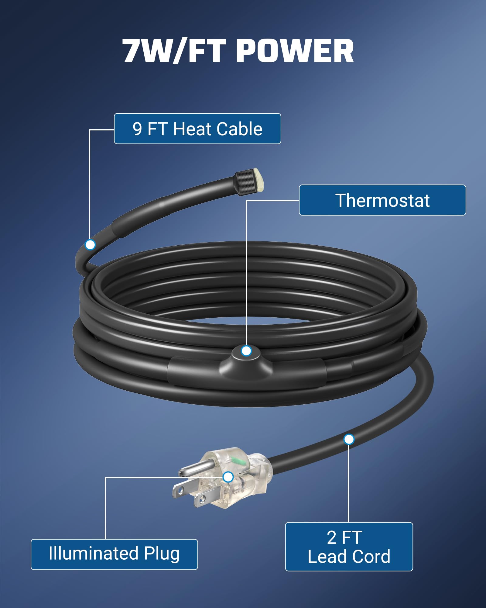 Foto 8 pulgar | Cable Térmico Para Tubería De Agua Dewenwils De 9 Pies Y 120 V Con Termostato De 63 W - Venta Internacional.