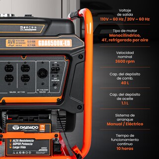 Foto 5 | Generador Portátil 6.2 Kw 420cc 40l Regulador Voltaje Arr Elect-man Daewoo