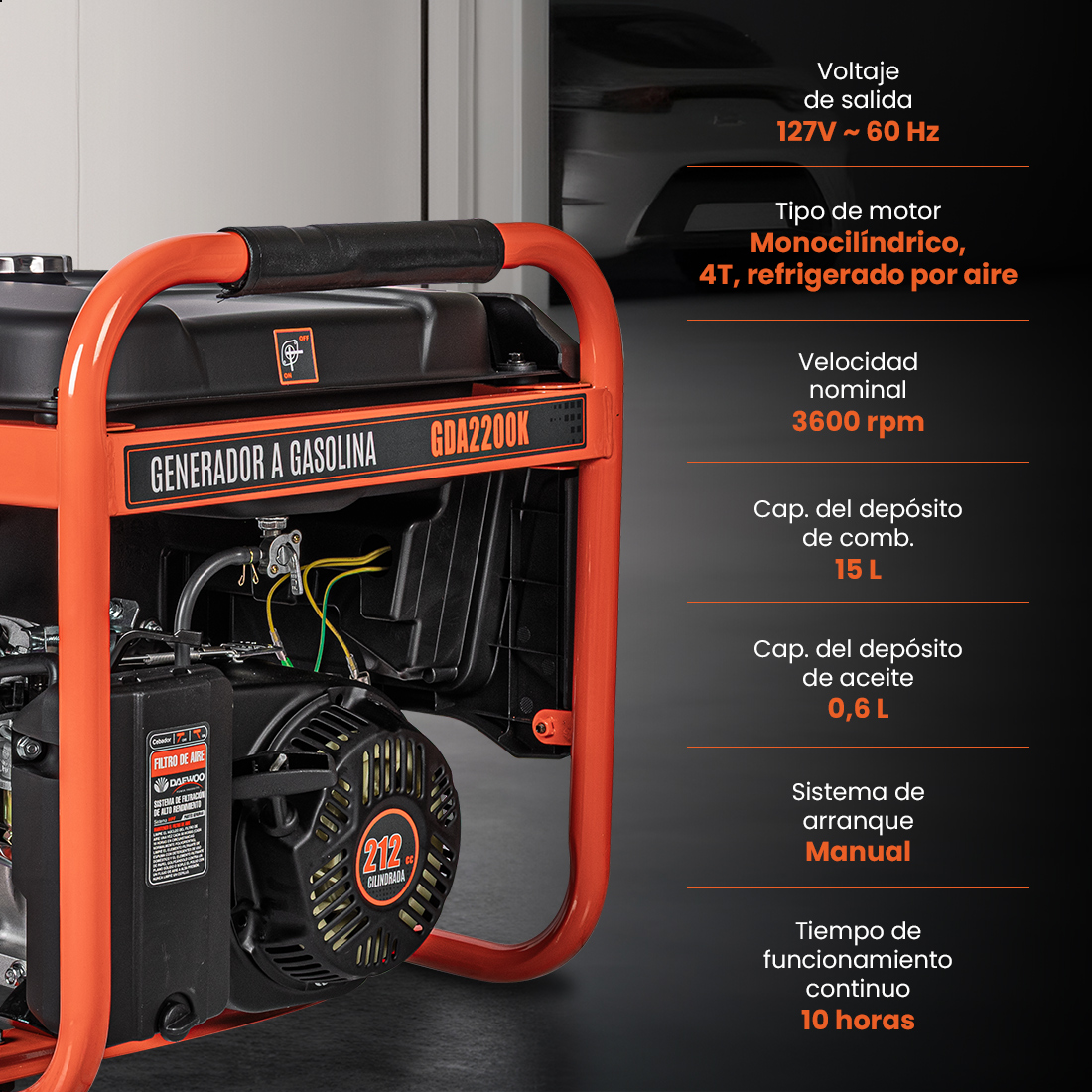 Foto 6 pulgar | Generador Portátil 2.5 Kw 212cc 15l Regulador Voltaje Arr Elect Daewoo