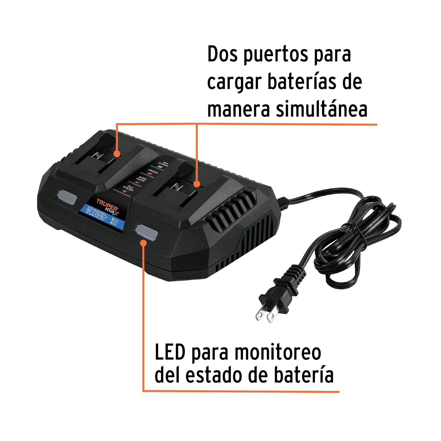 Foto 2 | Cargador Truper Max 20v Dual Negro para MAX-BA4 y MAX-BA2