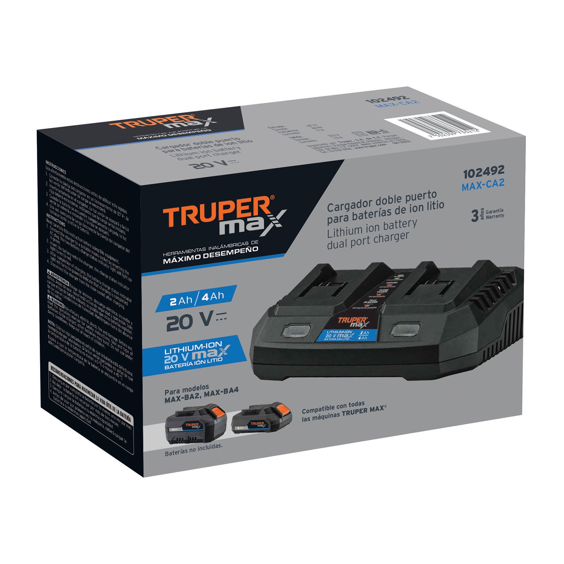 Foto 4 pulgar | Cargador Truper Max 20v Dual Negro para MAX-BA4 y MAX-BA2