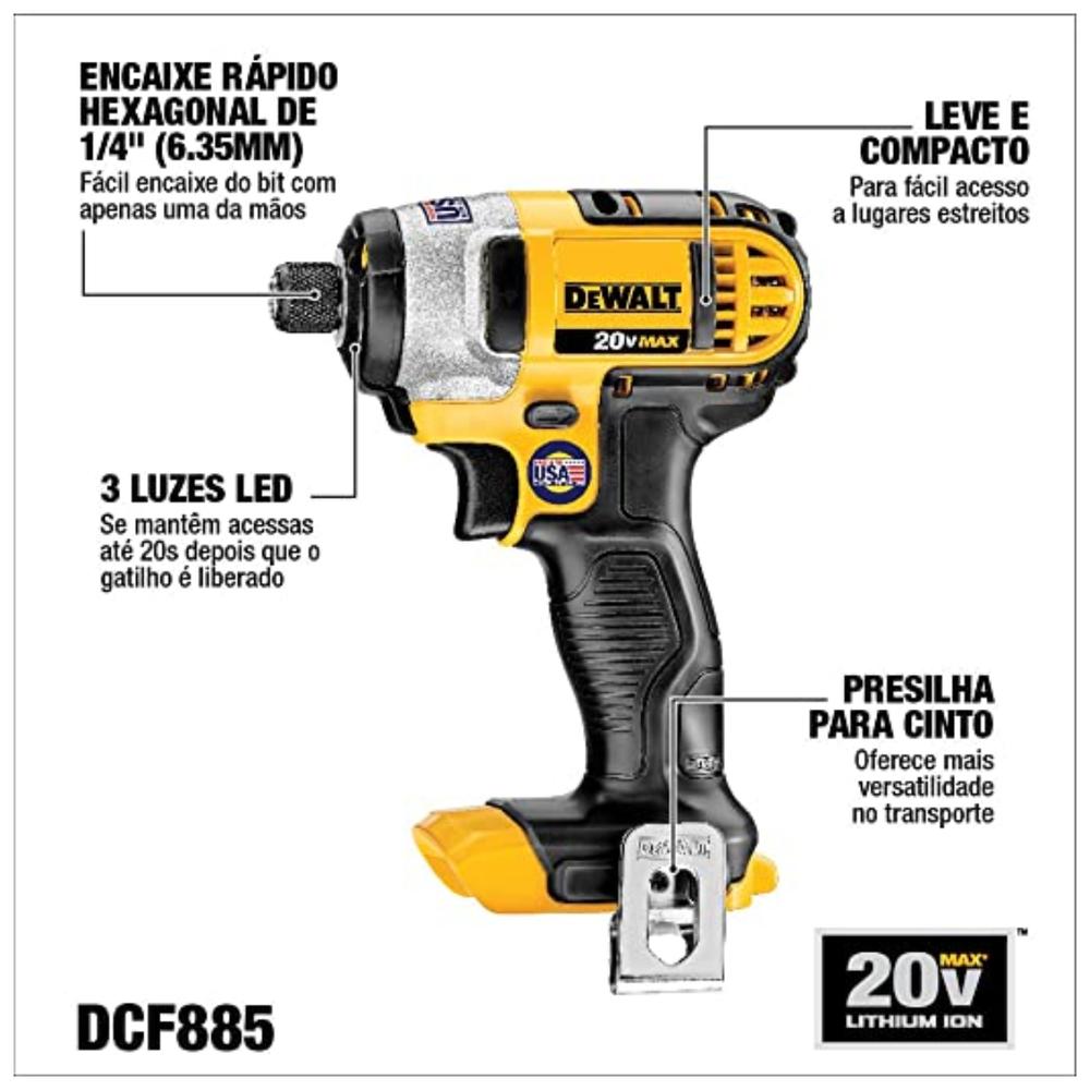 Foto 4 pulgar | Llave de Impacto Atornillador 1/4 20v Max Dewalt Dcf885b-b3 color Amarillo