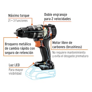 Foto 2 | Rotomartillo Inalámbrico 1/2'' 20 V Truper 101405 color Negro Max sin Batería