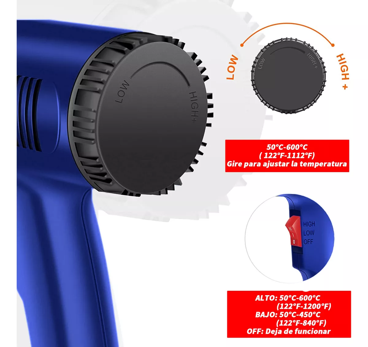 Foto 5 pulgar | Pistola De Calor De 2000w Temperatura Regulable 4 Boquillas Belug