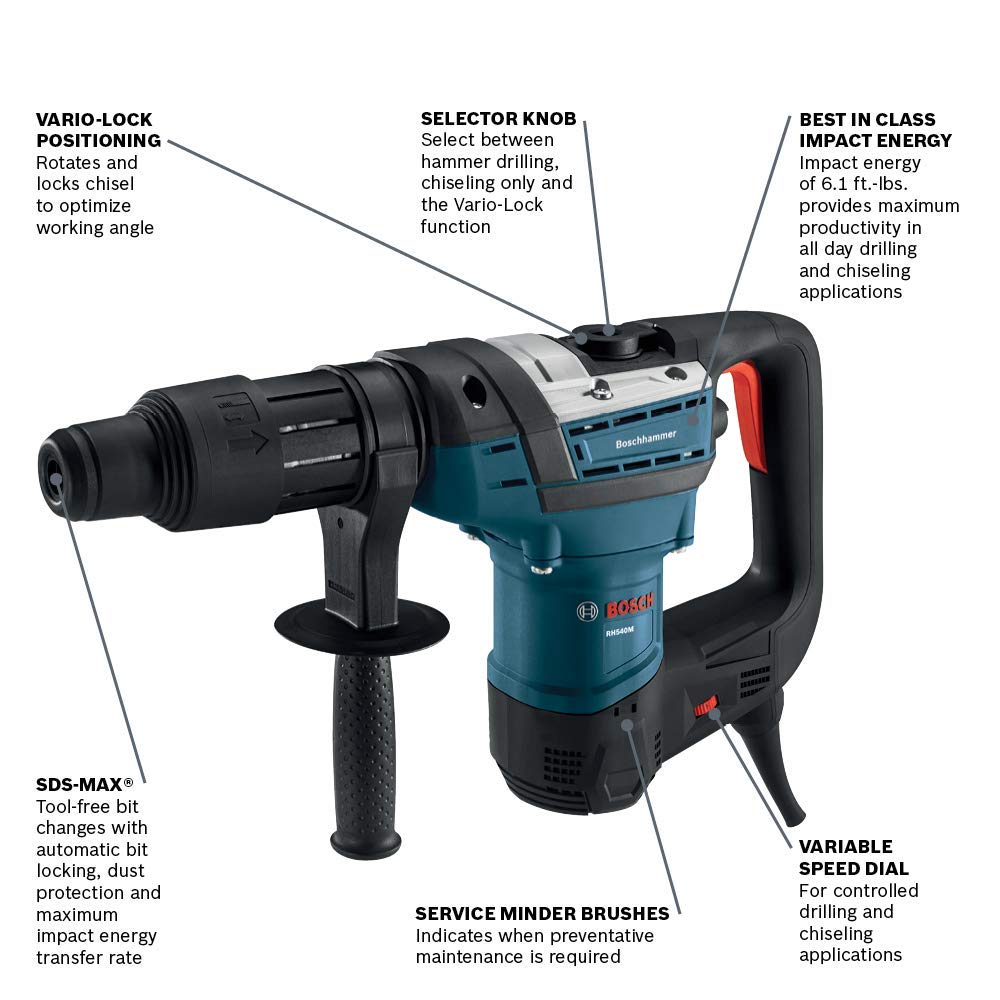 Foto 2 | Martillo Combinado Bosch Rh540m Sds-max De 40 Mm Con Motor De 8.0 A - Venta Internacional.