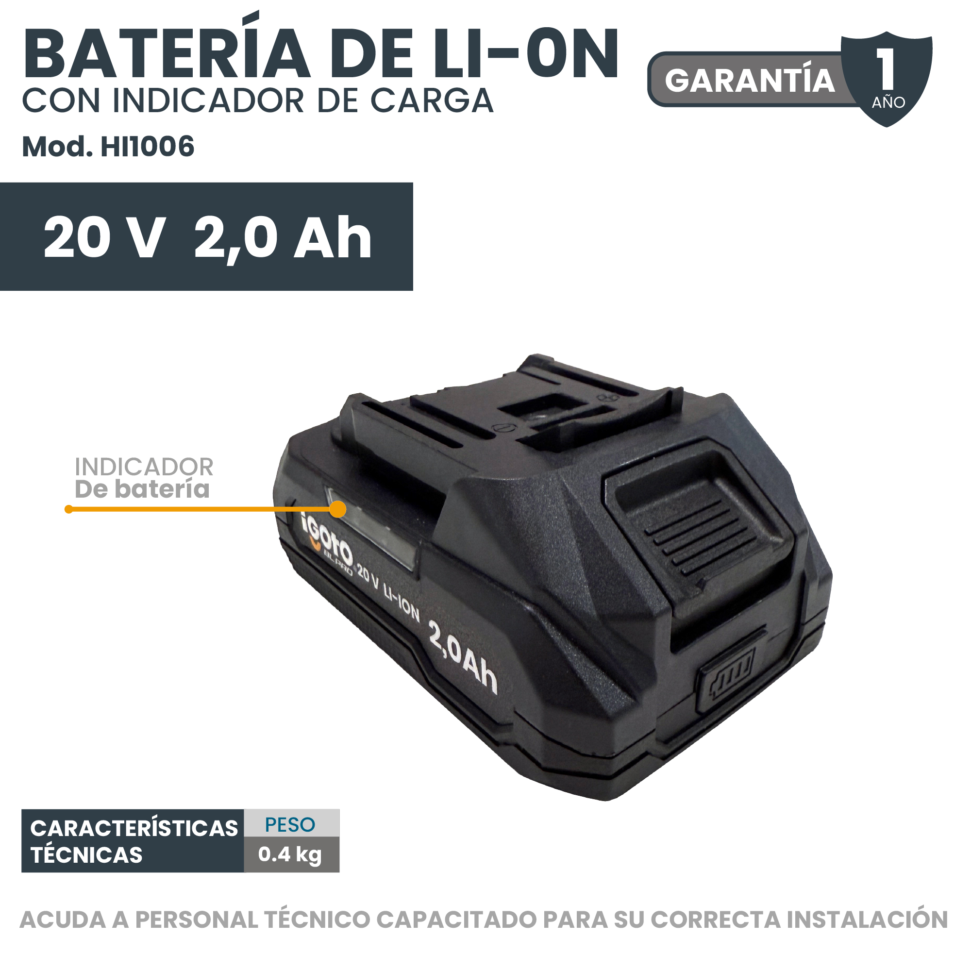 Foto 8 pulgar | Bateria De 20v 2ah Indicador De Carga Led