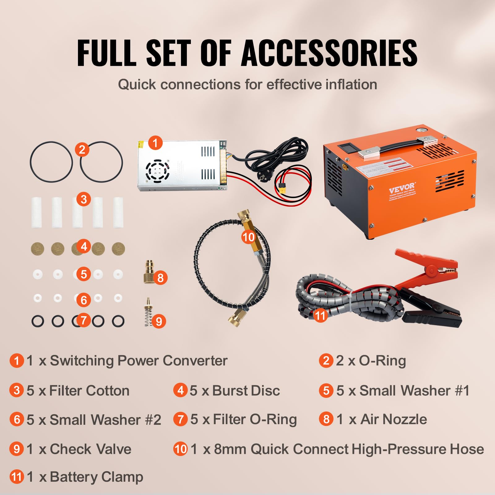 Foto 4 pulgar | Compresor De Aire Pcp Vevor 4500 Psi 12 V Dc/110 V Ac Con Adaptador - Venta Internacional.