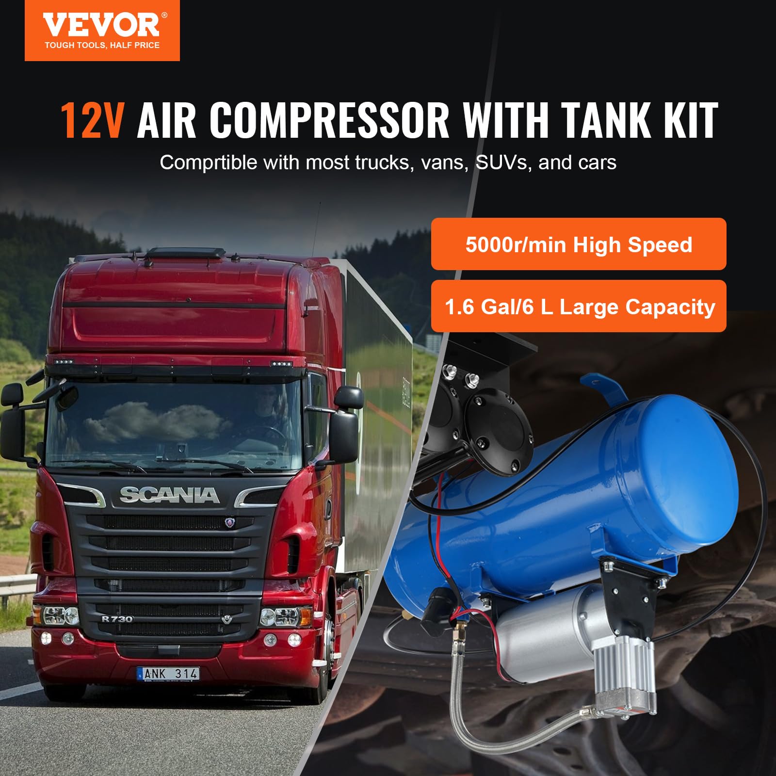 Foto 3 pulgar | Compresor De Aire Vevor De 12 V Con Tanque De 6 Litros, Trompa De Tren De 120 Psi - Venta Internacional.