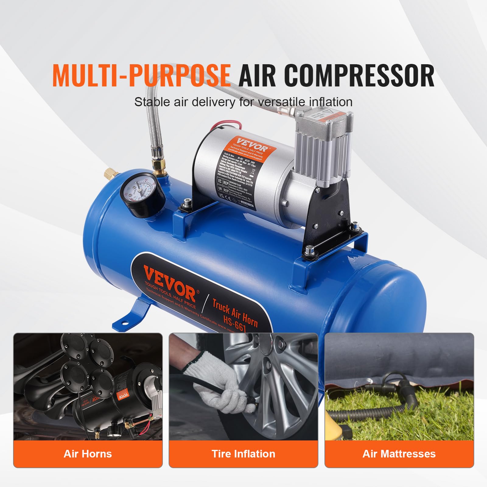 Foto 5 pulgar | Compresor De Aire Vevor De 12 V Con Tanque De 6 Litros, Trompa De Tren De 120 Psi - Venta Internacional.