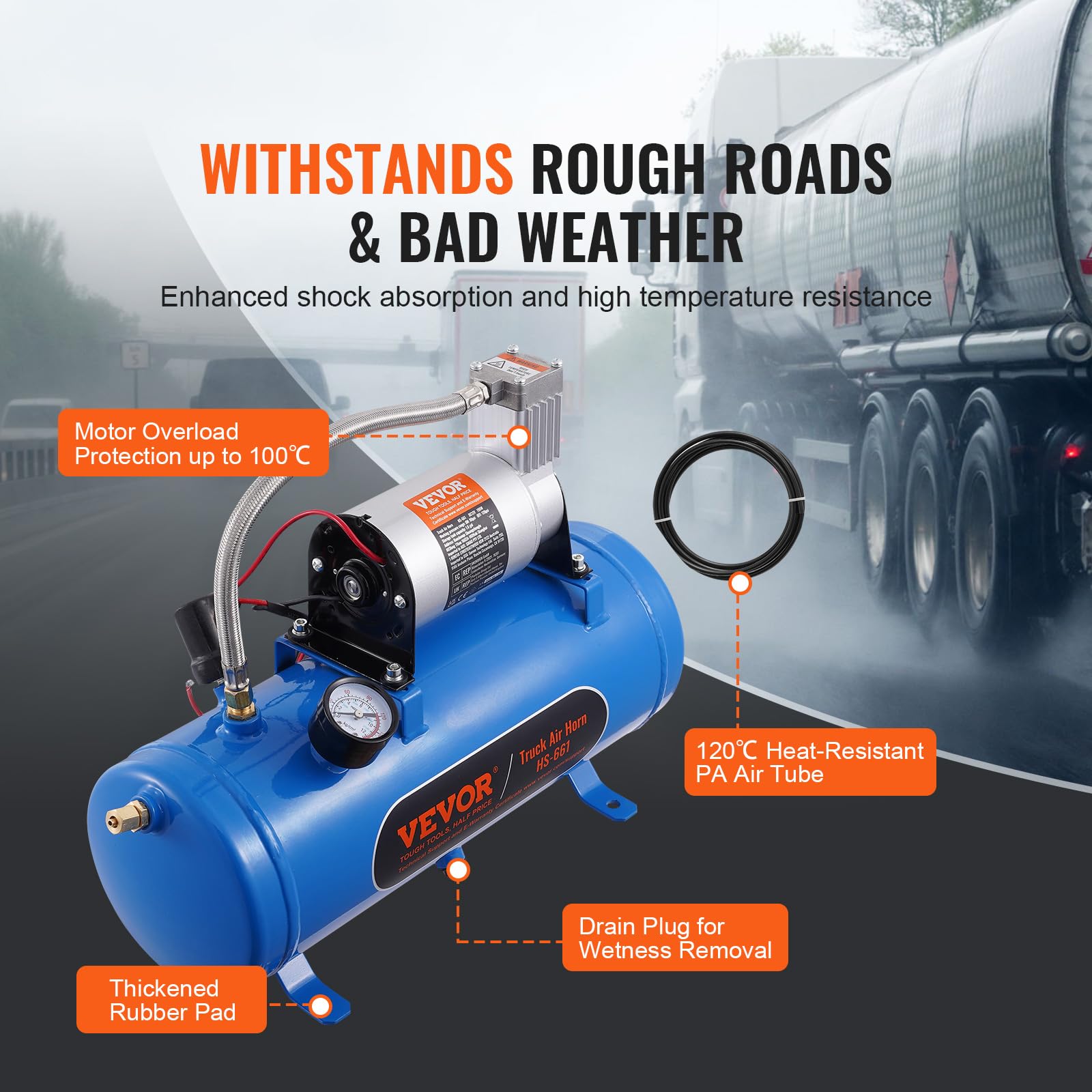 Foto 6 pulgar | Compresor De Aire Vevor De 12 V Con Tanque De 6 Litros, Trompa De Tren De 120 Psi - Venta Internacional.