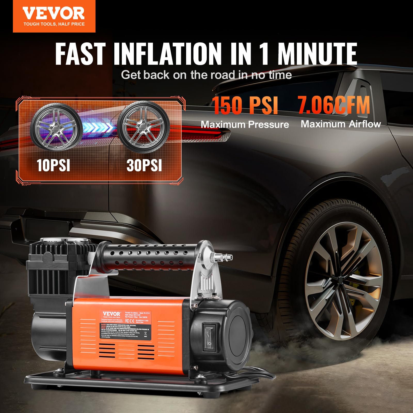 Foto 3 pulgar | Compresor De Aire Vevor 12 V Heavy Duty Con Medidor Digital 150 Psi - Venta Internacional.