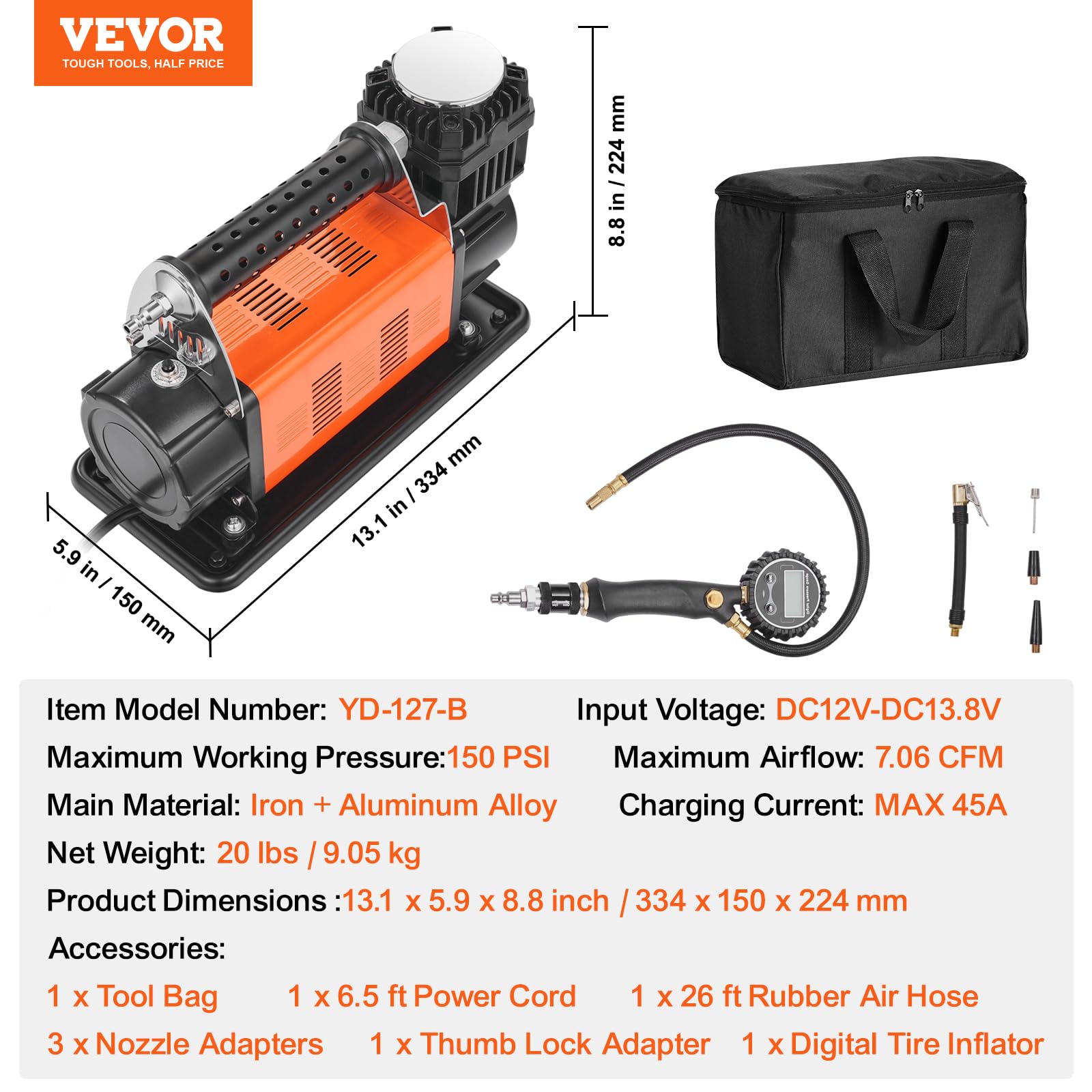 Foto 8 pulgar | Compresor De Aire Vevor 12 V Heavy Duty Con Medidor Digital 150 Psi - Venta Internacional.