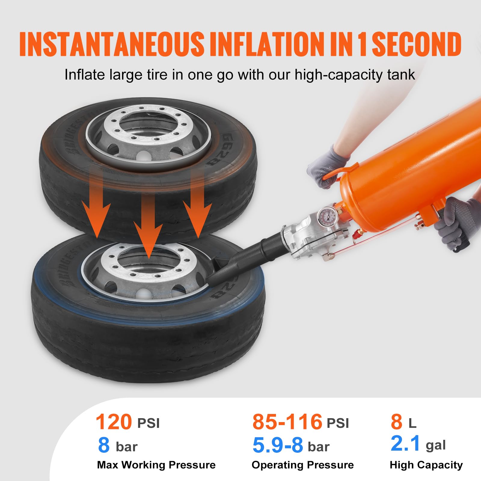 Foto 4 pulgar | Tire Seater Vevor Air, Lanzador De Neumáticos, 8 Litros, 120 Psi, Portátil - Venta Internacional.