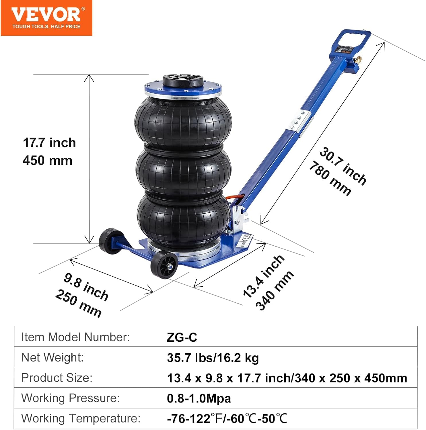 Foto 8 pulgar | Air Jack Vevor, 3 Ton/3000 Kg, Triple Bolsa De Aire Para Coches - Venta Internacional.