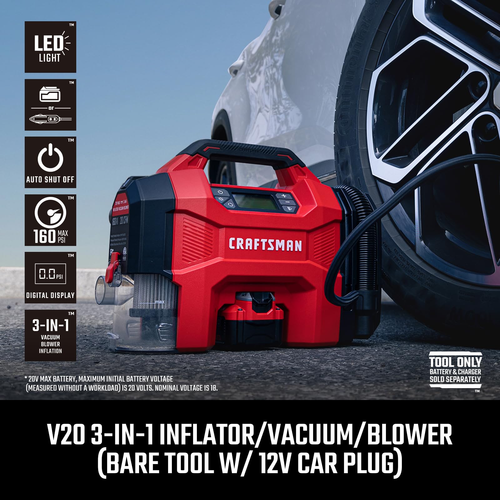 Foto 3 pulgar | Inflador De Neumáticos 3 En 1, Compresor De Aire Portátil Craftsman De 160 Psi - Venta Internacional.