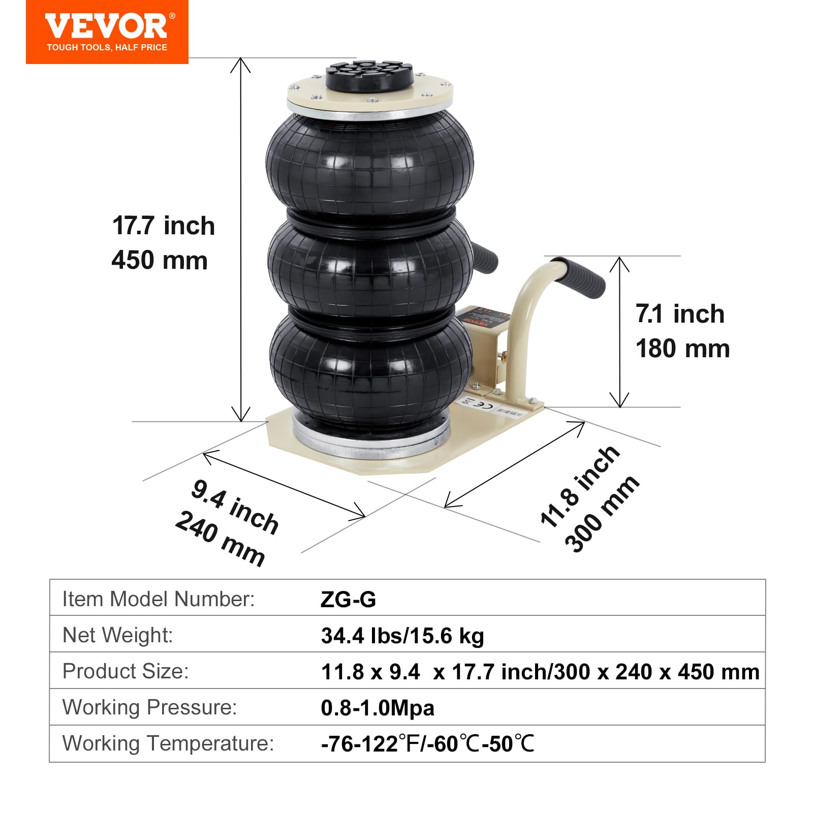 Foto 8 pulgar | Air Jack Vevor Air Jack De 3 Toneladas/3000 Kg, Triple Bolsa, 450 Mm - Venta Internacional.