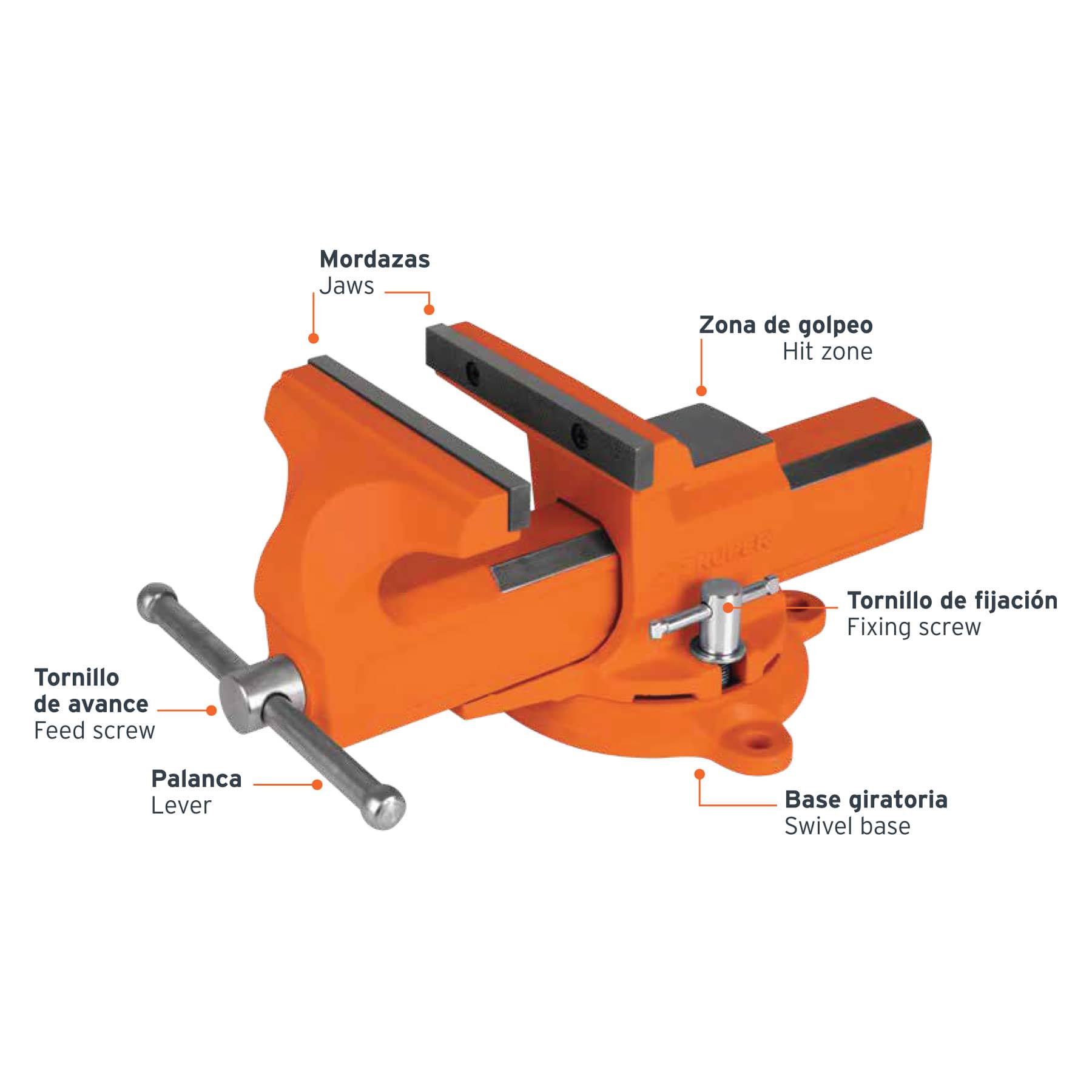 Foto 4 pulgar | Tornillo de Banco Truper TA-5-L color Naranja Tipo Europeo 5'' de Hierro Nodular