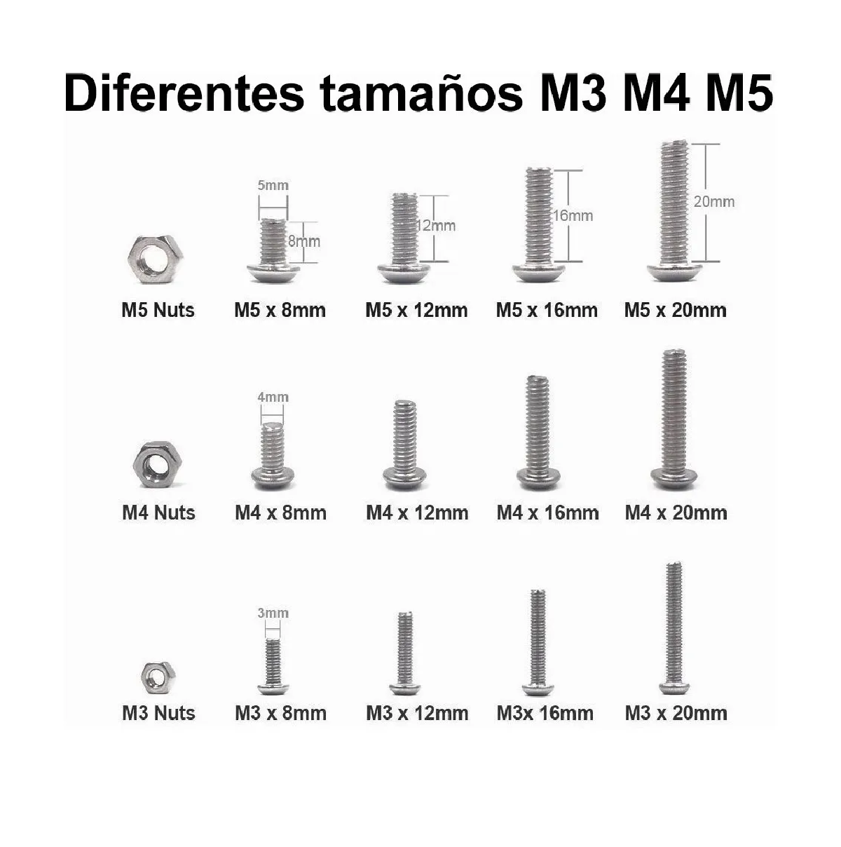 Foto 2 | Set Tornillos de Cabeza Hexagonal M3 M4 M5 Eo Safe Imports