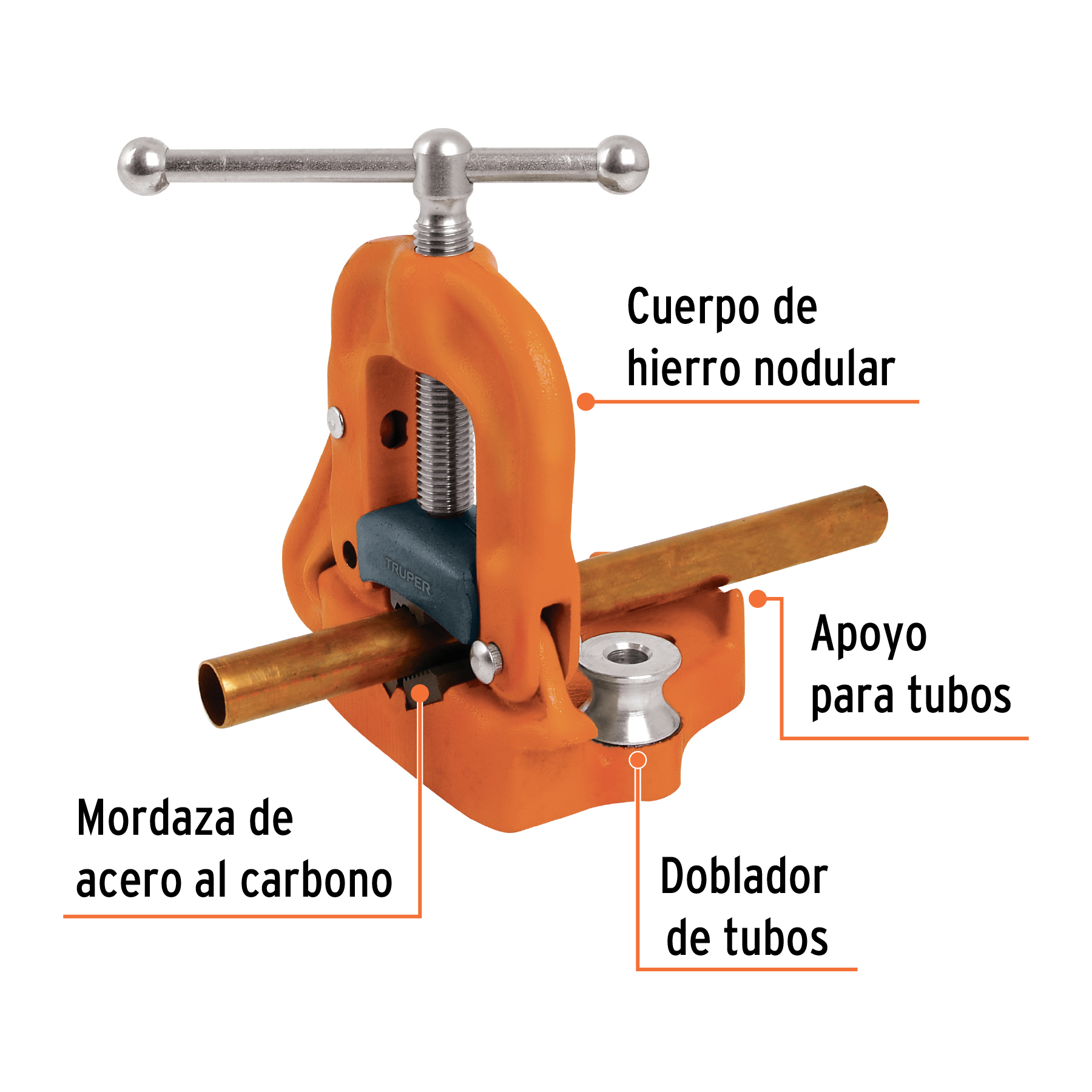 Foto 3 pulgar | Prensa de Yugo Truper color Naranja para Tubo 2" Cuerpo de Hierro Nodular