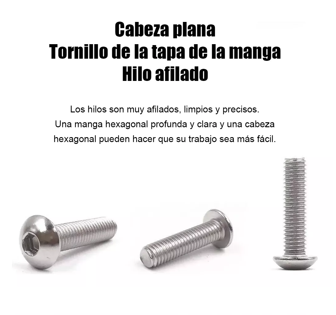 Foto 5 pulgar | Tornillos de Cabeza Hexagonal M3 M4 M5 Plana 500 piezas Plata