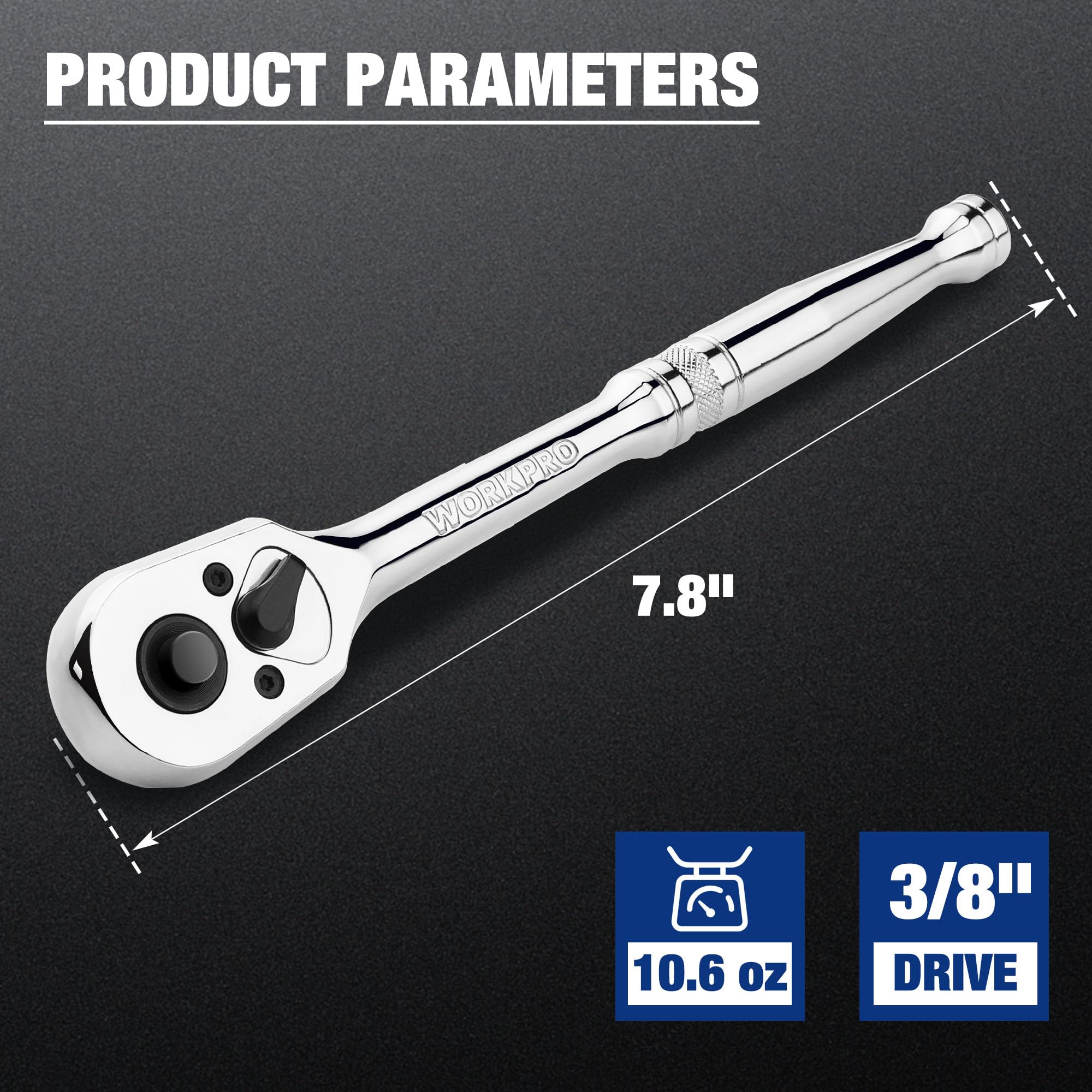 Foto 2 | Llave De Trinquete Workpro, Accionamiento 3/8, 72 Dientes, Aleación Cromada - Venta Internacional.