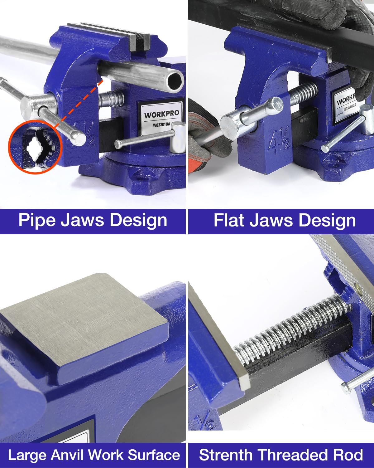 Foto 6 pulgar | Base Giratoria Bench Vise Workpro De 4.5 Pulgadas Para Banco De Trabajo - Venta Internacional.