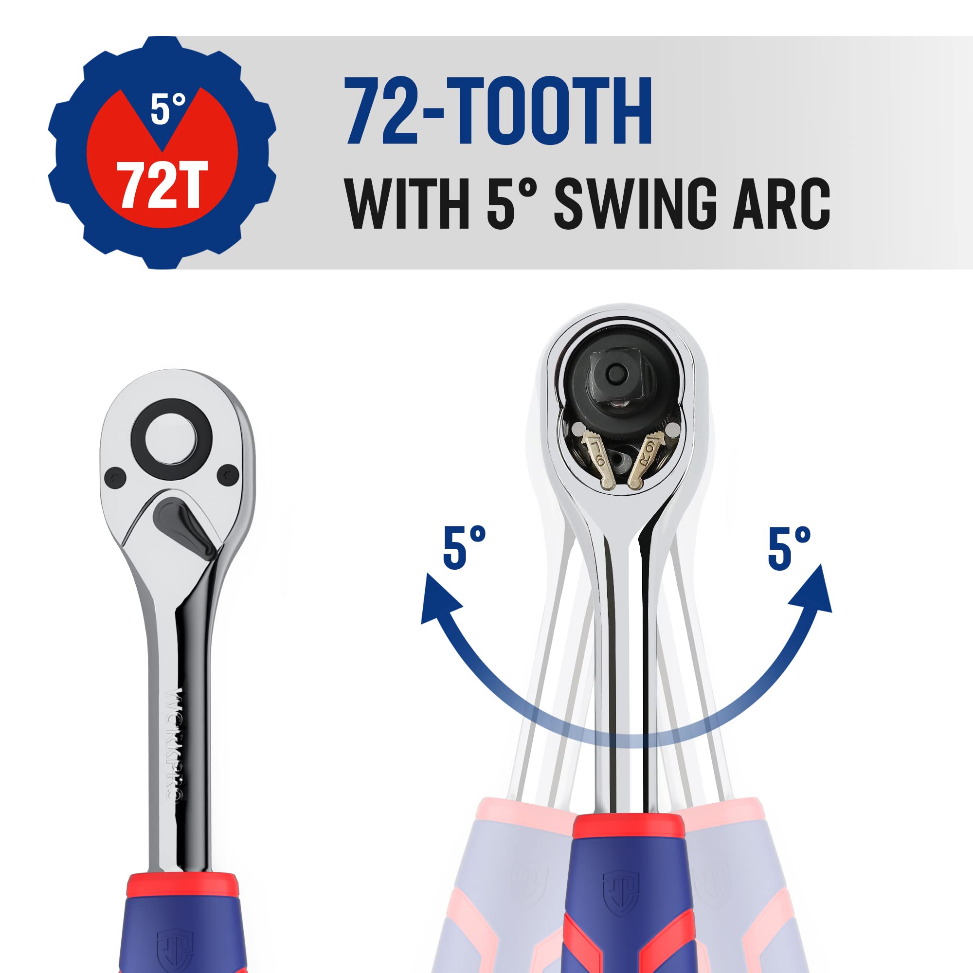 Foto 5 | Llave De Trinquete Workpro Con Accionamiento De 1/2 Pulgada, 72 Dientes, Reversible, Cr-mo - Venta Internacional.