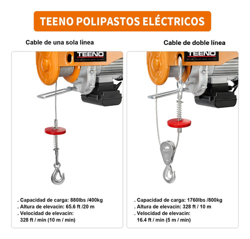 Foto 4 pulgar | Polipasto Eléctrico Teeno De Carga De 400/800kg, 20 M, 110v