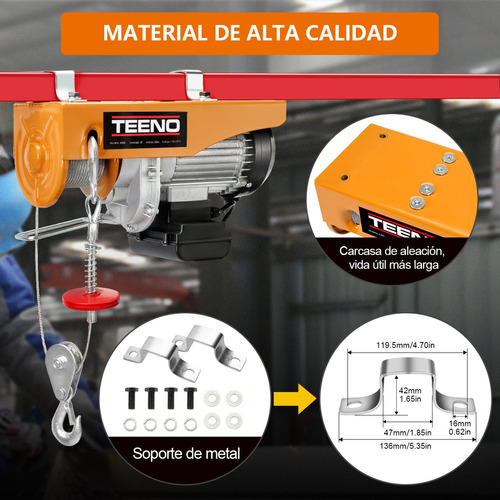 Foto 5 pulgar | Polipasto Eléctrico Teeno De Carga De 400/800kg, 20 M, 110v