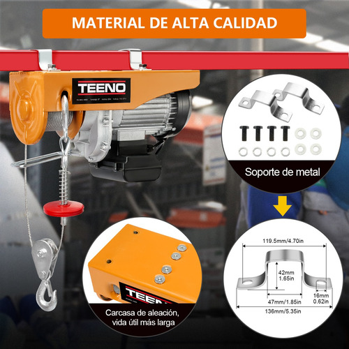 Foto 5 | Polipasto Eléctrico Teeno De Carga De 400/800kg, 20 M, 110v