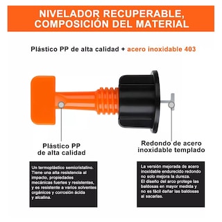 Foto 2 | Kit Sistema Nivelador Azulejo Reutilizable 251pzs Eo Safe Imports Esi-7250-1 Naranja