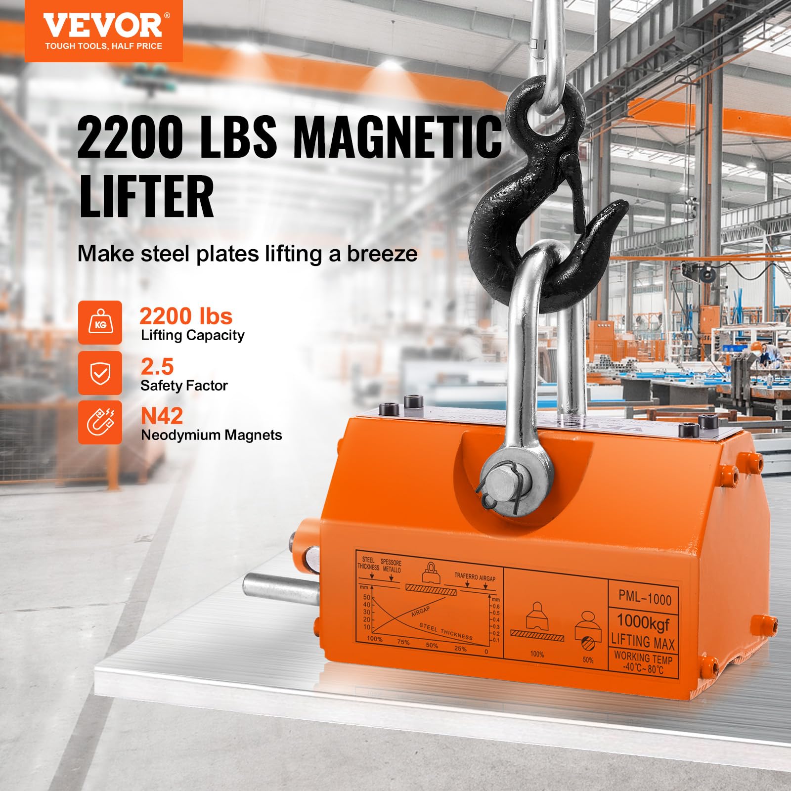 Foto 3 pulgar | Elevador Magnético Vevor De 1000 Kg De Capacidad De Tracción Con Liberación - Venta Internacional.