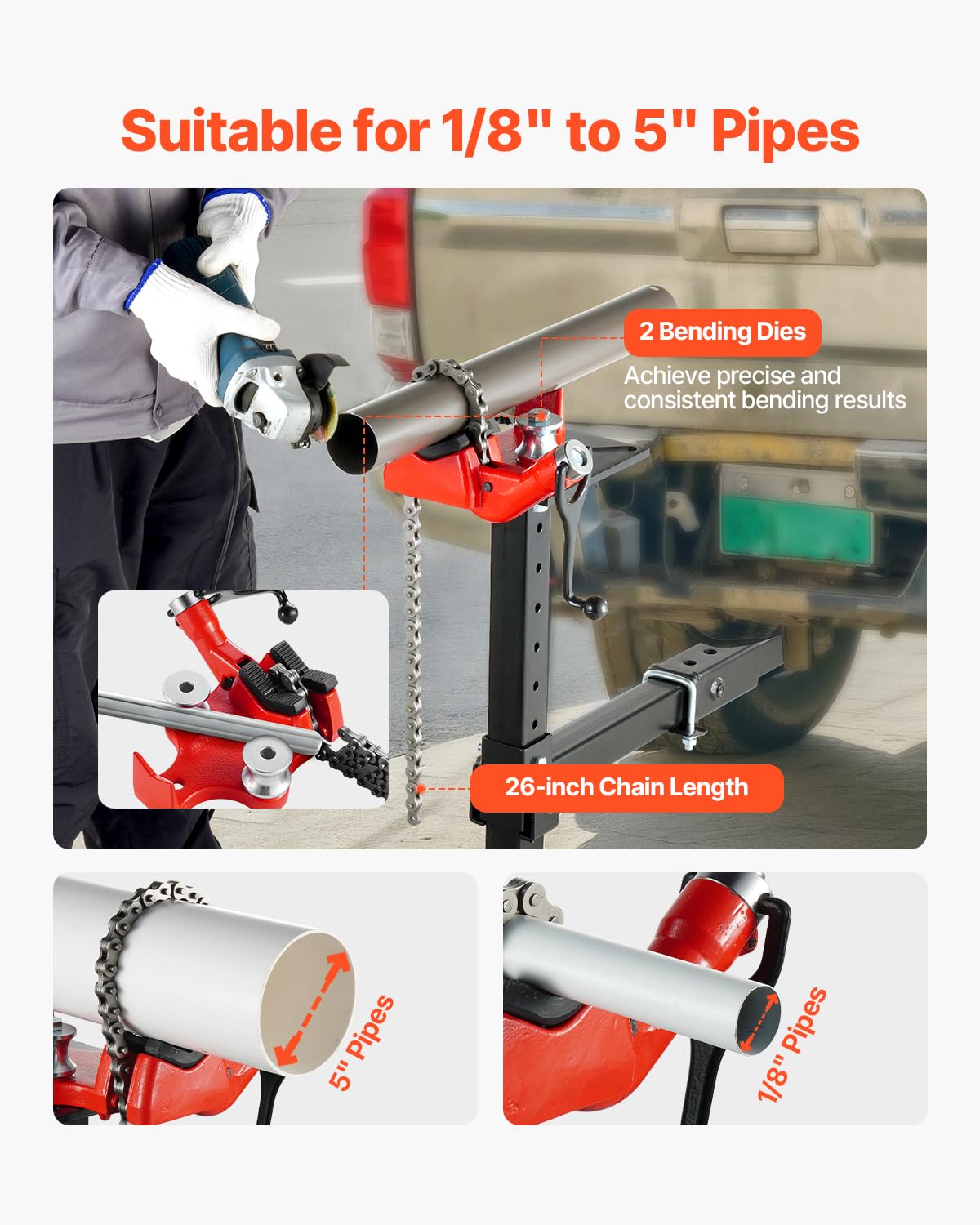 Foto 3 pulgar | Tornillo De Cadena Para Tubos Vevor Heavy-duty Con Capacidad De 1/8 A 5 Tubos - Venta Internacional.