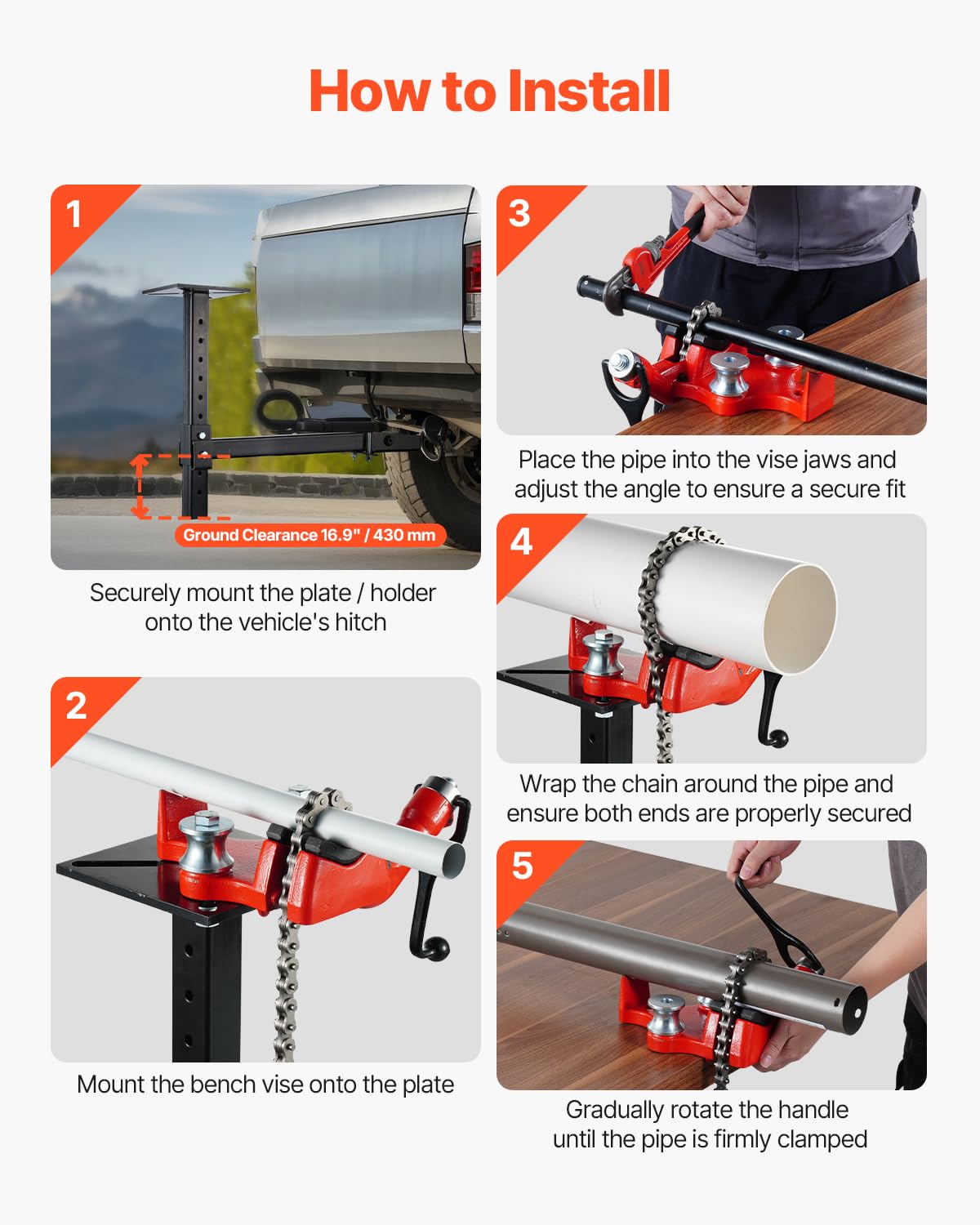 Foto 6 | Tornillo De Cadena Para Tubos Vevor Heavy-duty Con Capacidad De 1/8 A 5 Tubos - Venta Internacional.