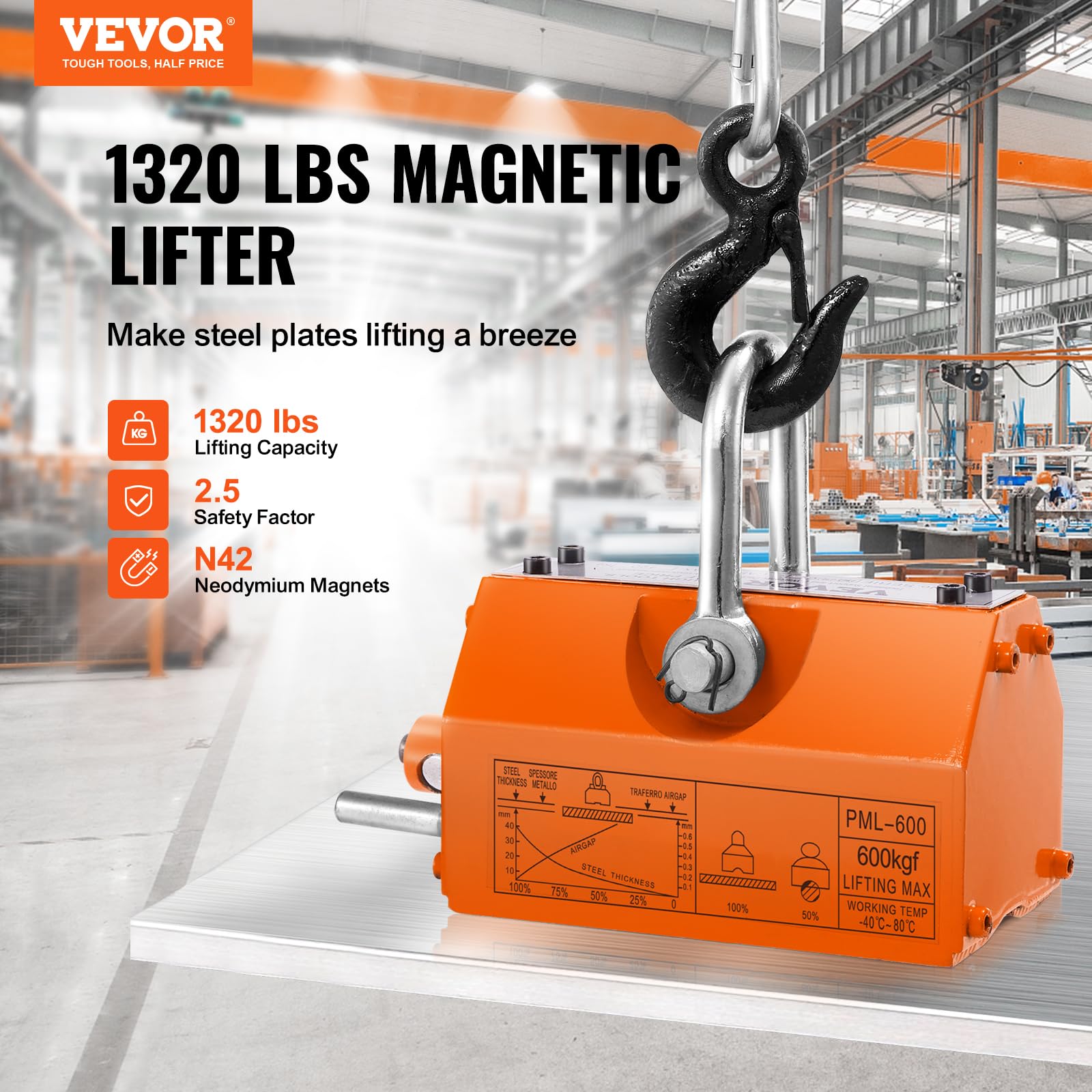 Foto 3 pulgar | Elevador Magnético Vevor Con Capacidad De Tracción De 600 Kg, Acero Neodimio - Venta Internacional.