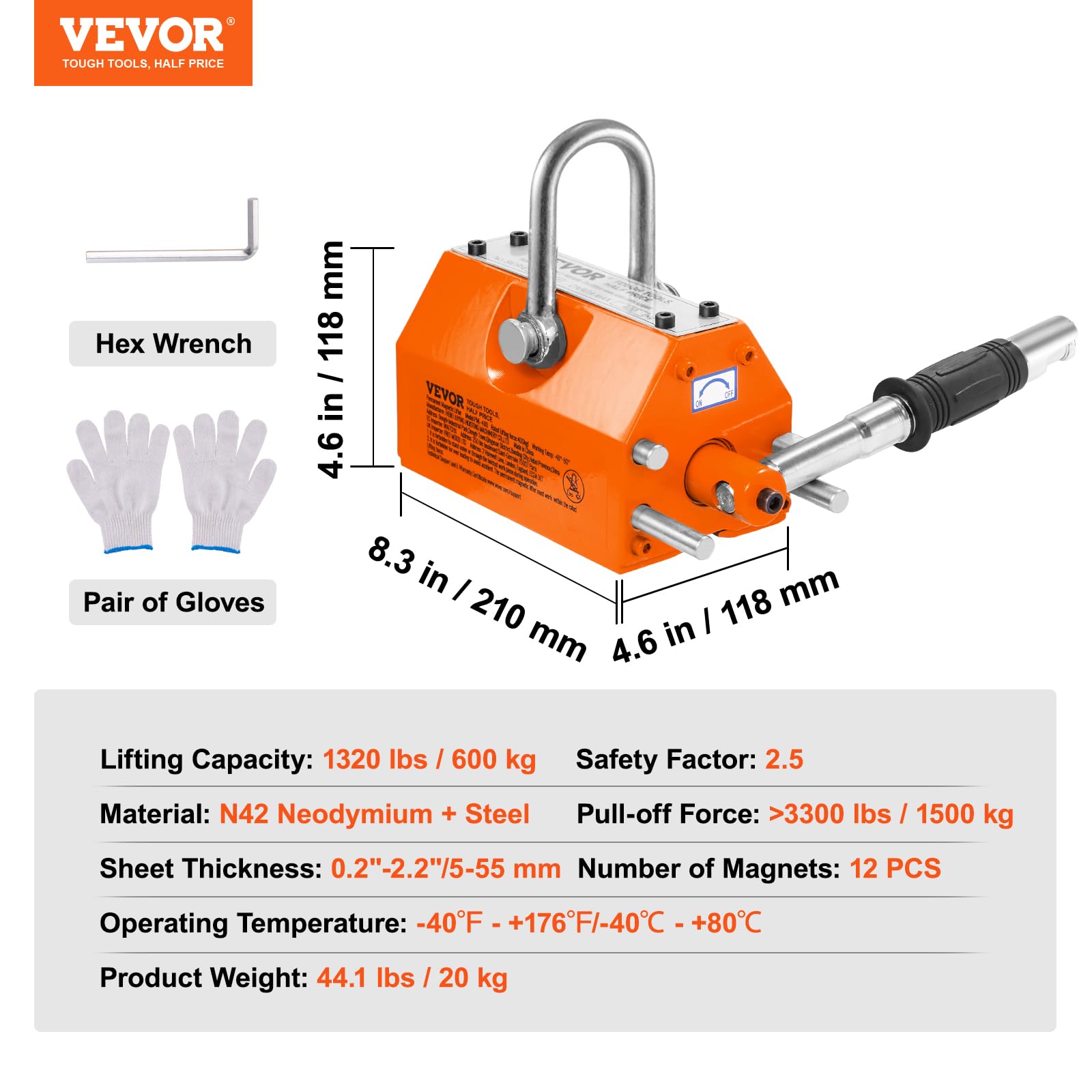 Foto 8 pulgar | Elevador Magnético Vevor Con Capacidad De Tracción De 600 Kg, Acero Neodimio - Venta Internacional.