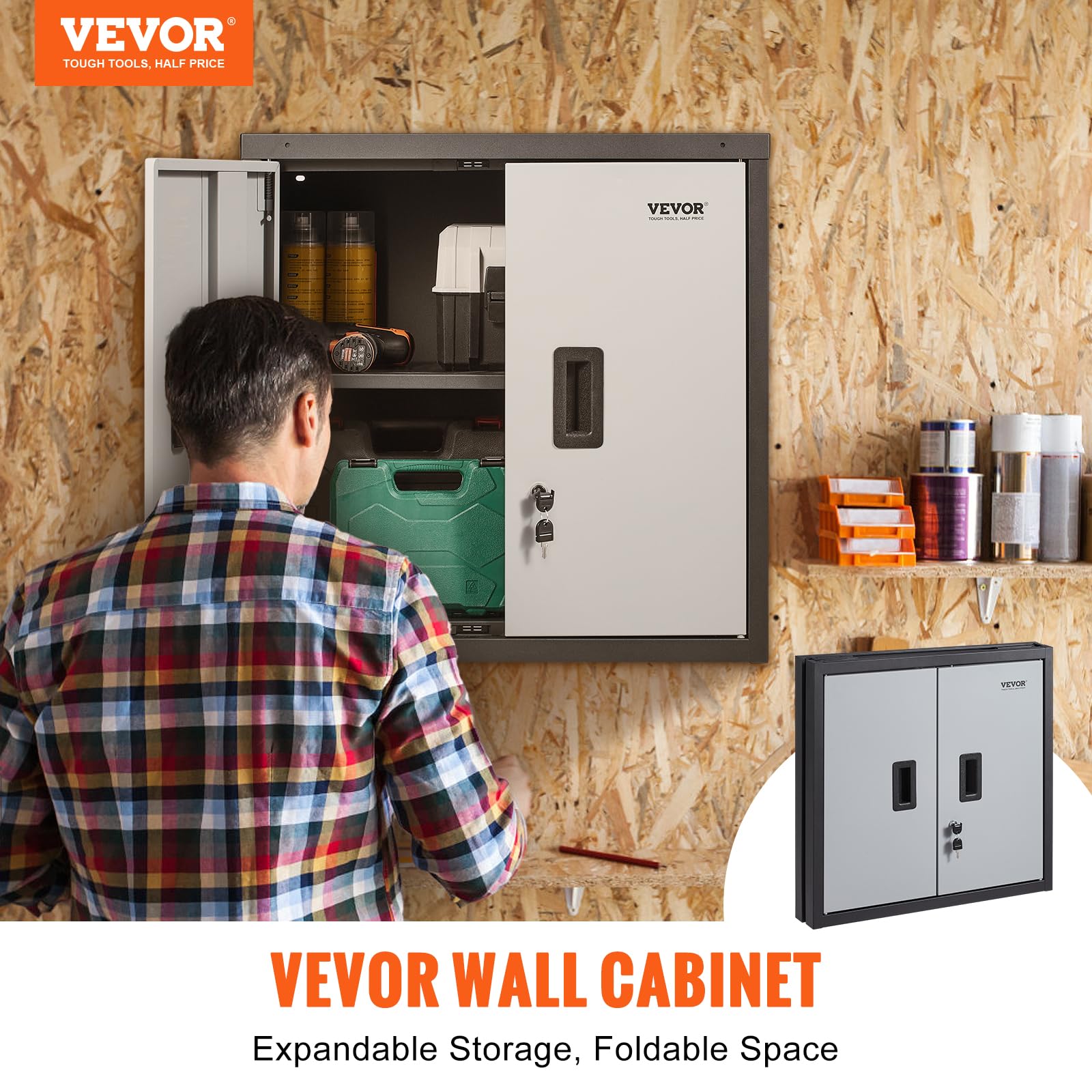 Foto 2 | Armario De Pared Vevor, Plegable, De Metal, Para Garaje, 240 Kg, Color Negro - Venta Internacional.