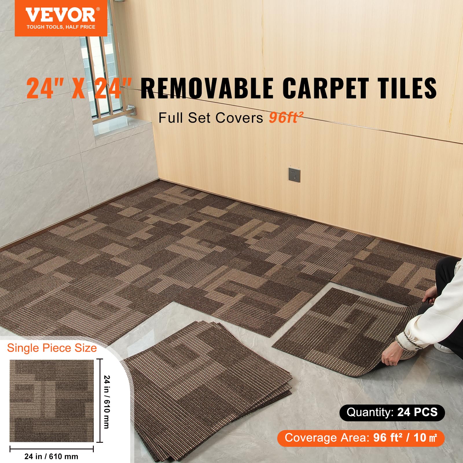 Foto 3 pulgar | Moqueta Vevor, 24 Baldosas Reutilizables, 60 X 60 Cm, Color Marrón Mixto - Venta Internacional.