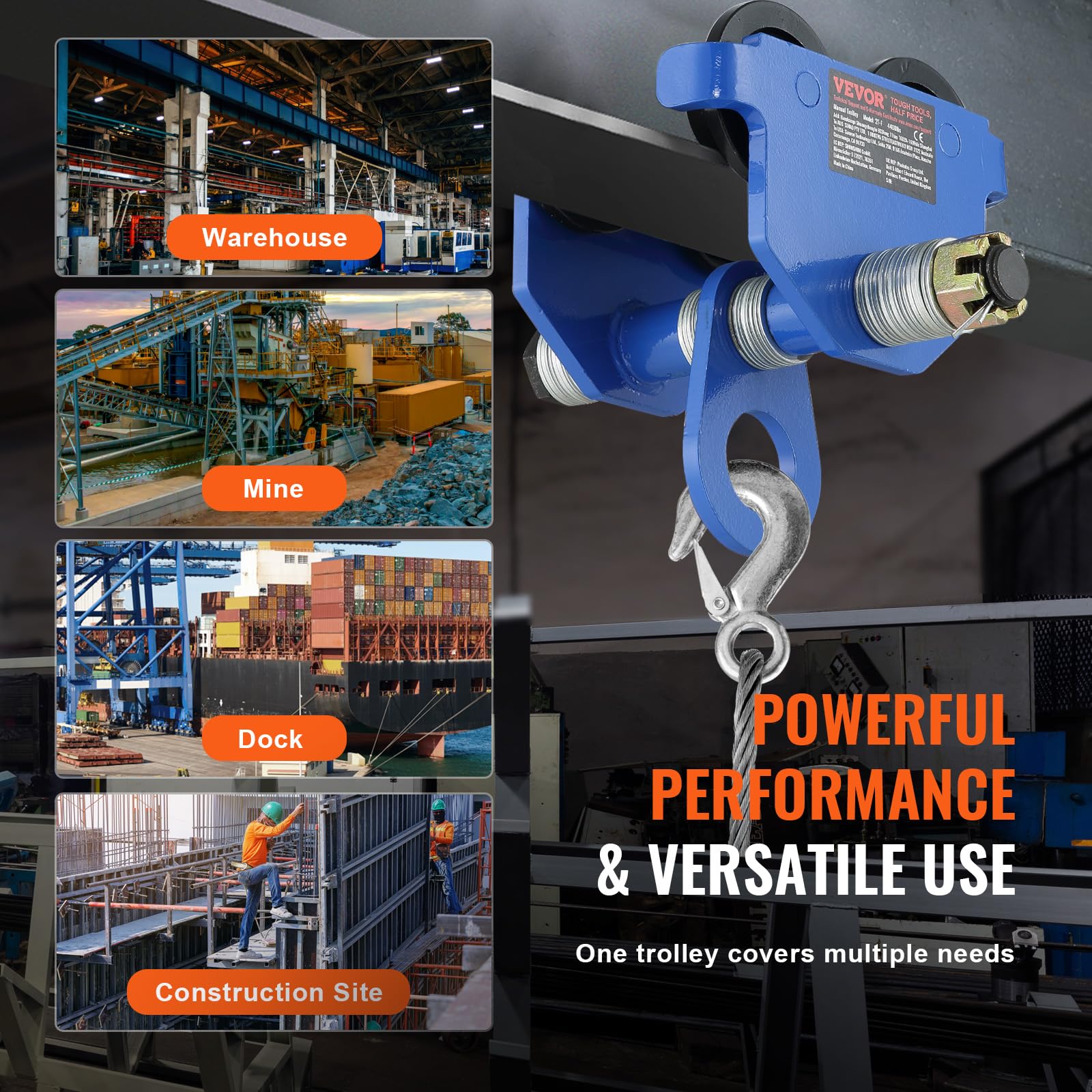 Foto 6 | Carretilla Manual Vevor Con Capacidad De Carga De 2 Toneladas Para I-beam De 2,5 A 7 Pulgadas - Venta Internacional.