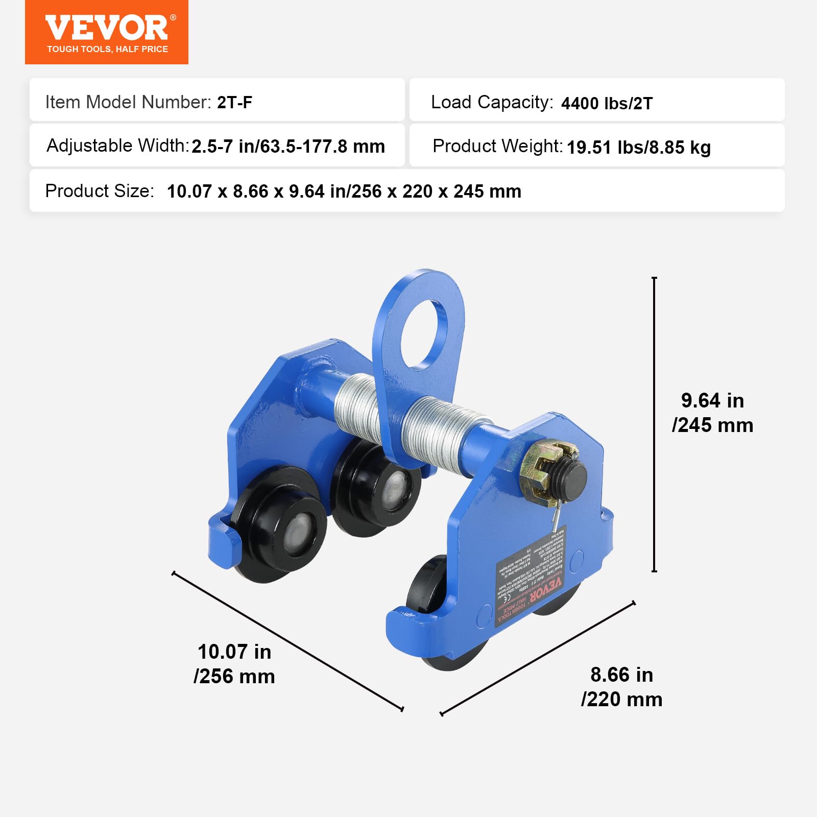 Foto 8 pulgar | Carretilla Manual Vevor Con Capacidad De Carga De 2 Toneladas Para I-beam De 2,5 A 7 Pulgadas - Venta Internacional.