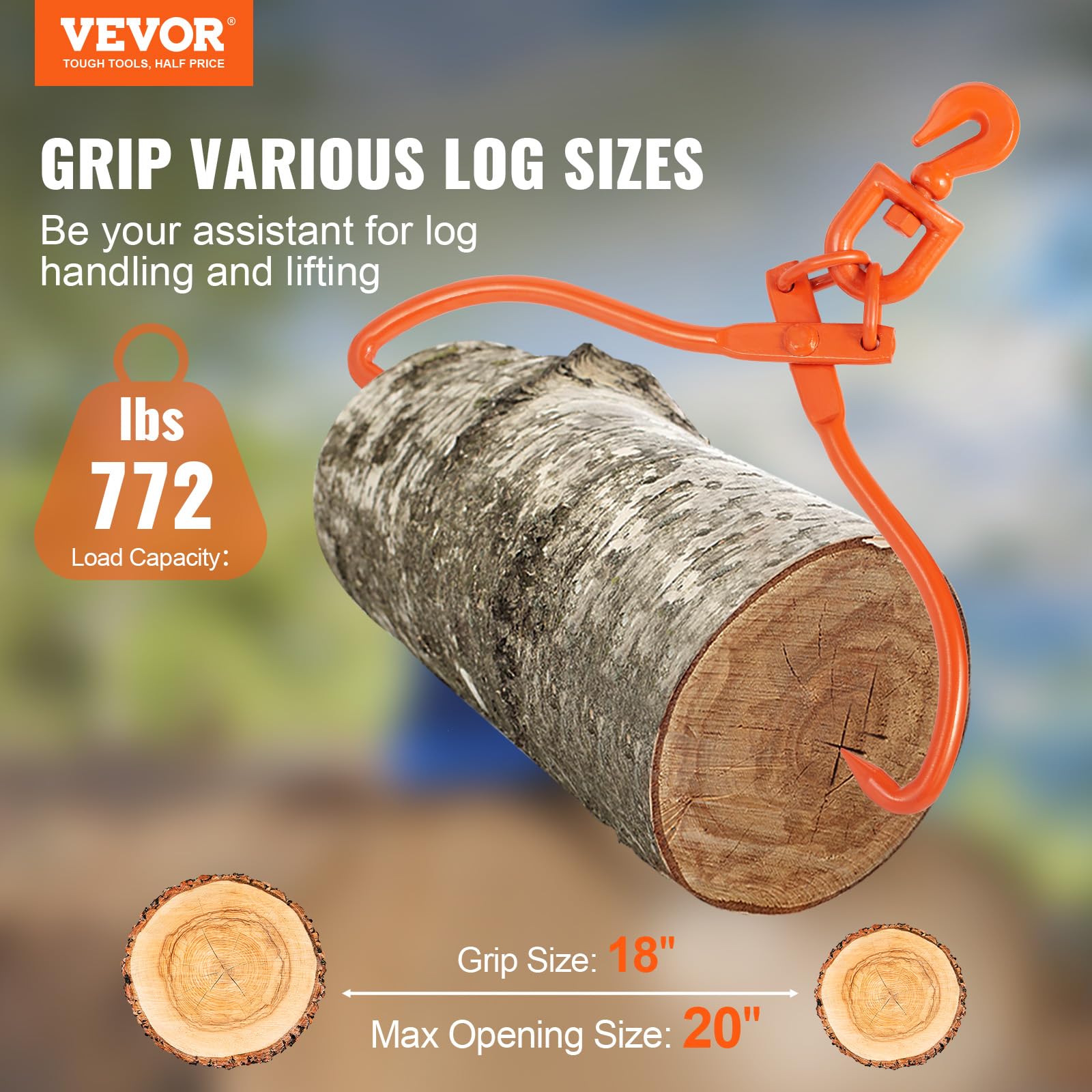 Foto 3 pulgar | Pinzas Para Troncos Vevor De 2 Garras, 18 Pulgadas, Con Capacidad De 350 Kg - Venta Internacional.