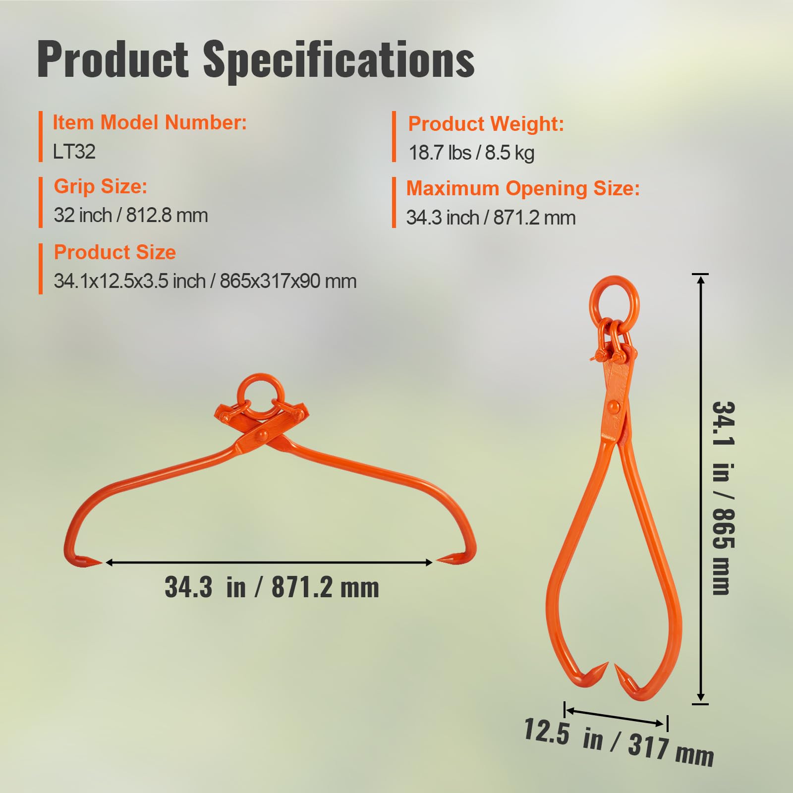 Foto 8 pulgar | Pinzas Para Troncos Vevor, 2 Garras, 32 Cm, Acero Pesado - Venta Internacional.
