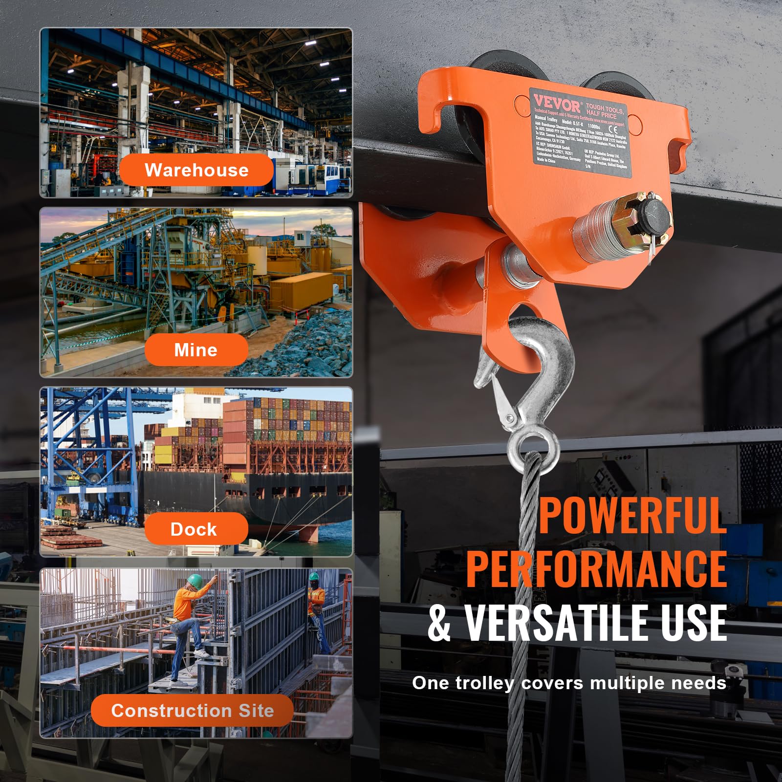 Foto 6 | Carretilla Manual Vevor Con Capacidad De Carga De 1 Tonelada Para I-beam De 2,5 A 8 Pulgadas - Venta Internacional.