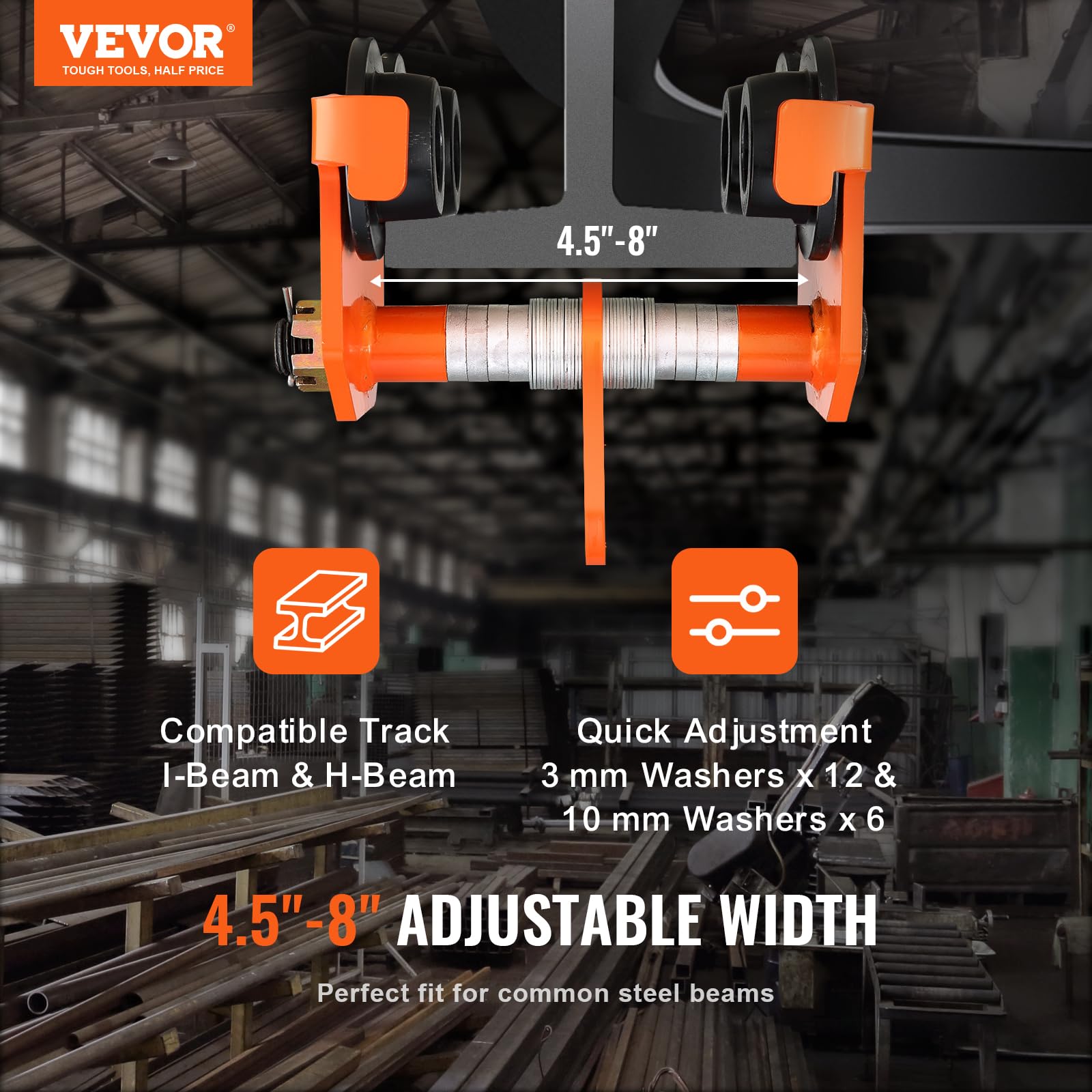 Foto 2 | Carretilla Manual Vevor Con Capacidad De Carga De 5 Toneladas Para I-beam De 4,5 A 8 Pulgadas - Venta Internacional.