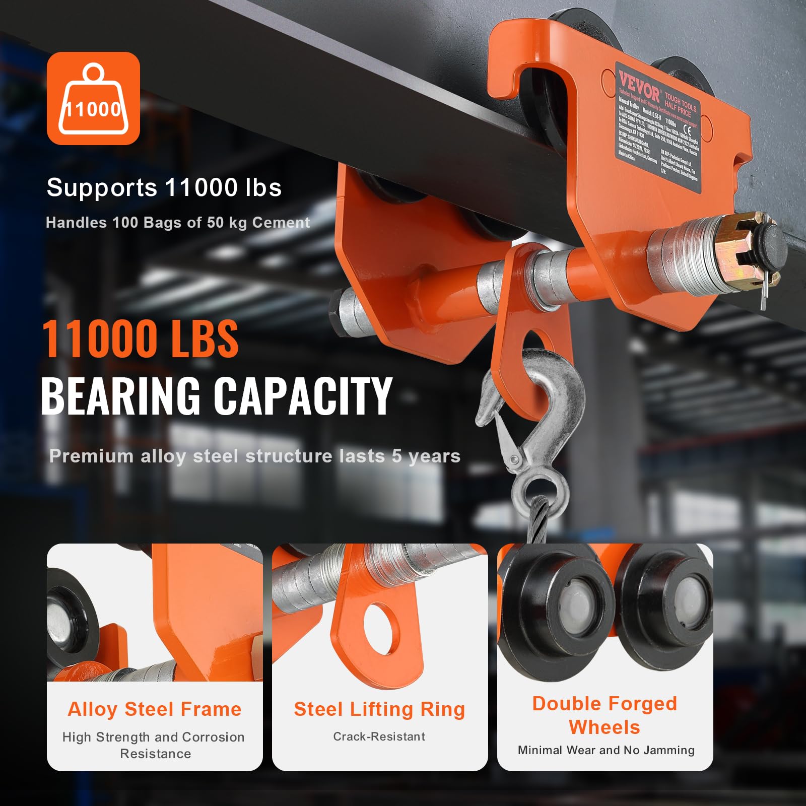 Foto 4 pulgar | Carretilla Manual Vevor Con Capacidad De Carga De 5 Toneladas Para I-beam De 4,5 A 8 Pulgadas - Venta Internacional.