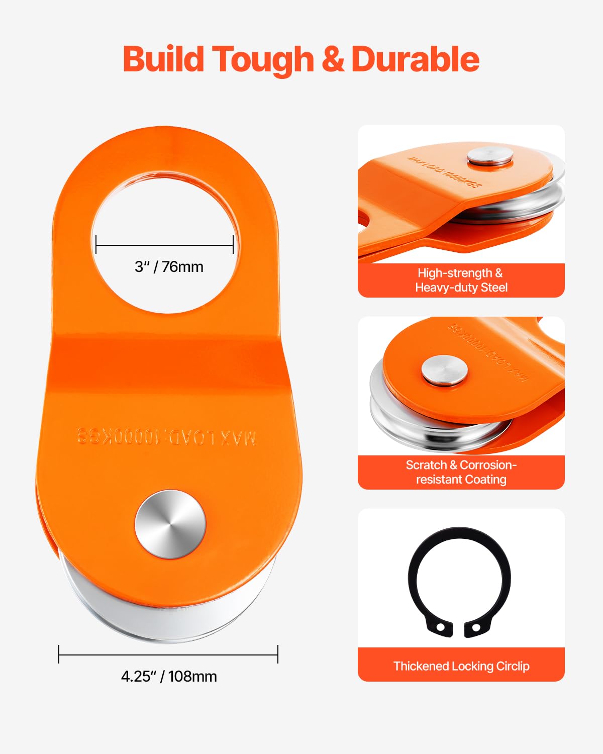 Foto 4 pulgar | Snatch Block Vevor 10t Con Capacidad Para Camión, Tractor, Atv, Utv - Venta Internacional.