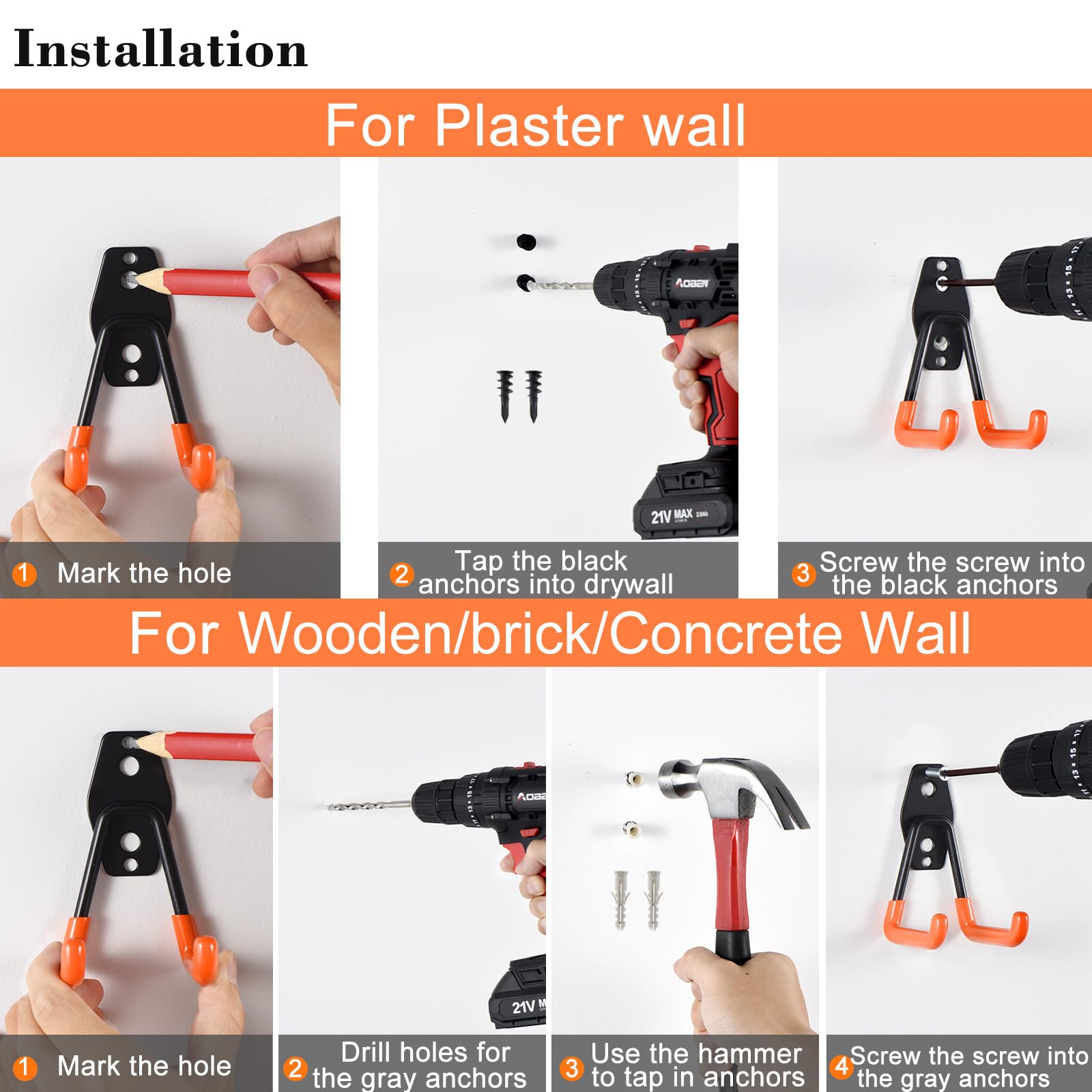 Foto 6 pulgar | Organizador Para Colgar Garaje Garage Hooks Aoben, Muy Resistente, Paquete De 24 - Venta Internacional.