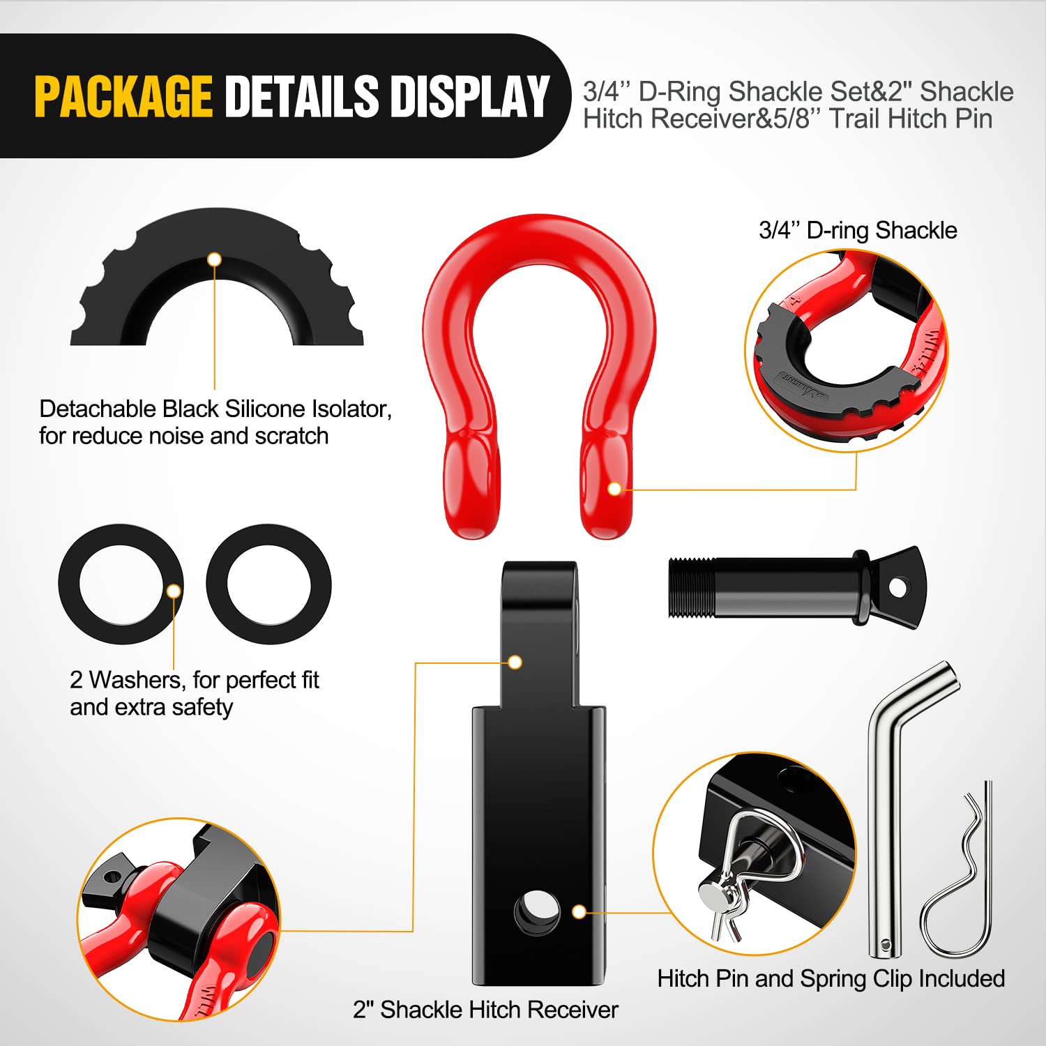Foto 5 pulgar | Receptor Shackle Hitch Nilight De 2 Pulgadas Y 20.412 Kg Breaking - Venta Internacional.