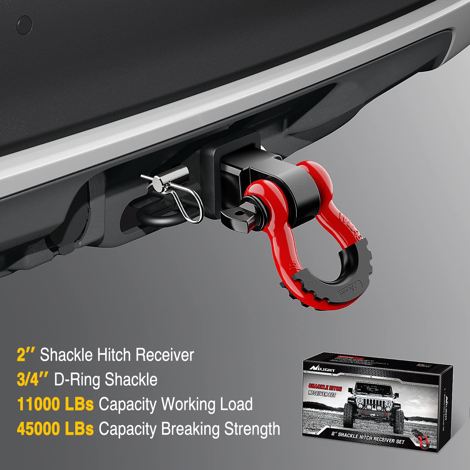 Foto 7 pulgar | Receptor Shackle Hitch Nilight De 2 Pulgadas Y 20.412 Kg Breaking - Venta Internacional.
